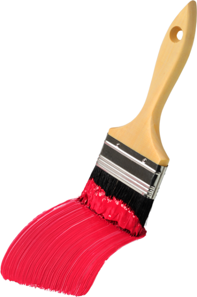 Farbpinsel mit roter Farbe an den Pinselhaarenden